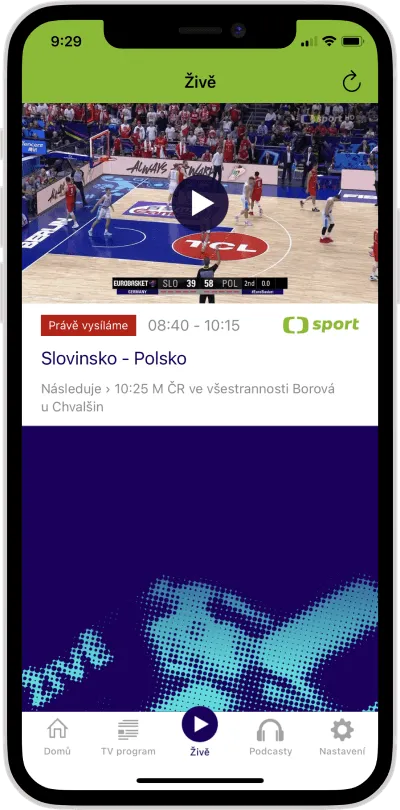 ČT sport aplikace - Živé vysílání ČT sport i speciálních kanálů