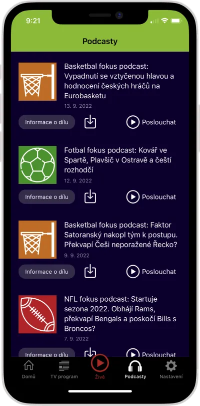 ČT sport aplikace - Pravidelné podcasty